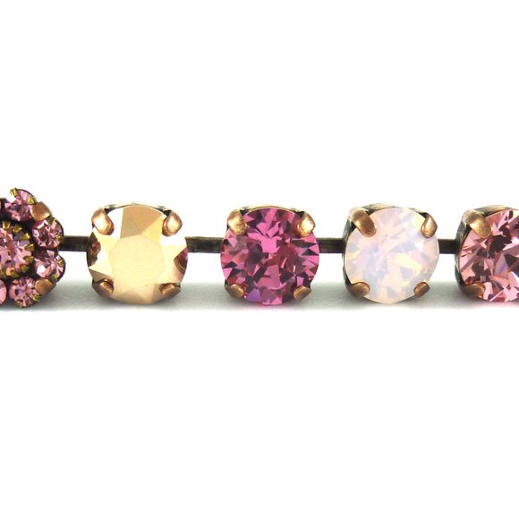 Swarovski Crystal Flower Embellished Pink Tennis Bracelet Antique Copper Finish - Picture 2 of 3